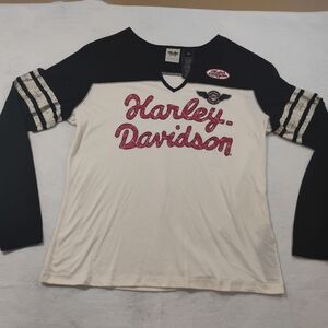 Harley-Davidson long-sleeve raglan-style Women's V-neck top Cream Black Size 2X